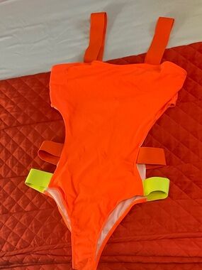 Neon Orange Cutout One-Piece Swimsuit